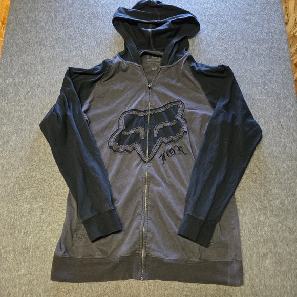 Fox Racing Other - Fox Racing Full Zip Hoodie Mens Medium Gray Black Raglan Moto Skate Streetwear